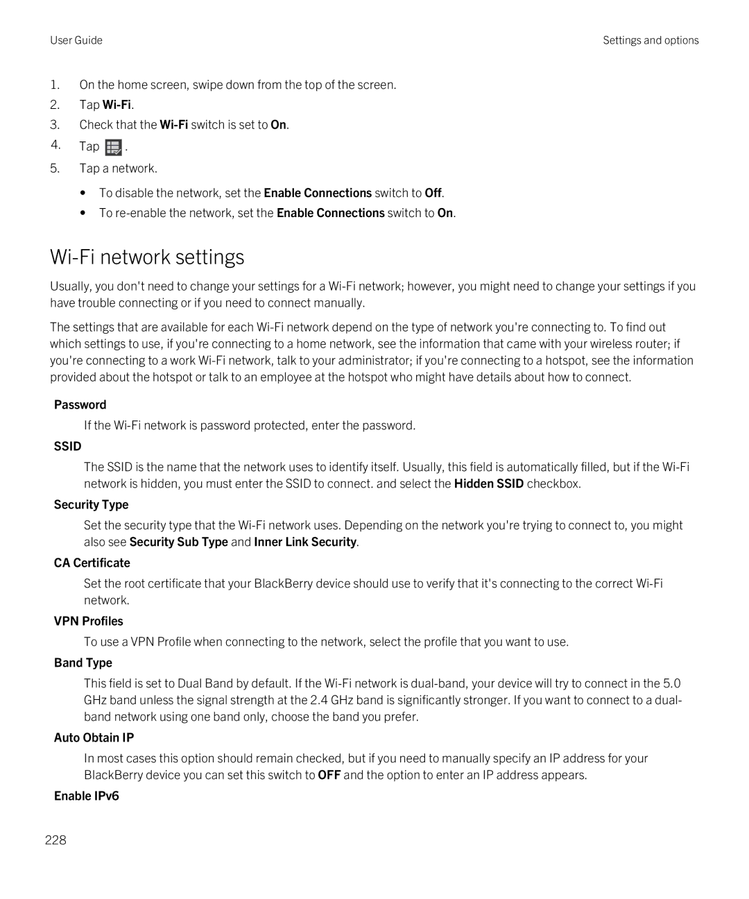 Blackberry Q5 manual Wi-Fi network settings 