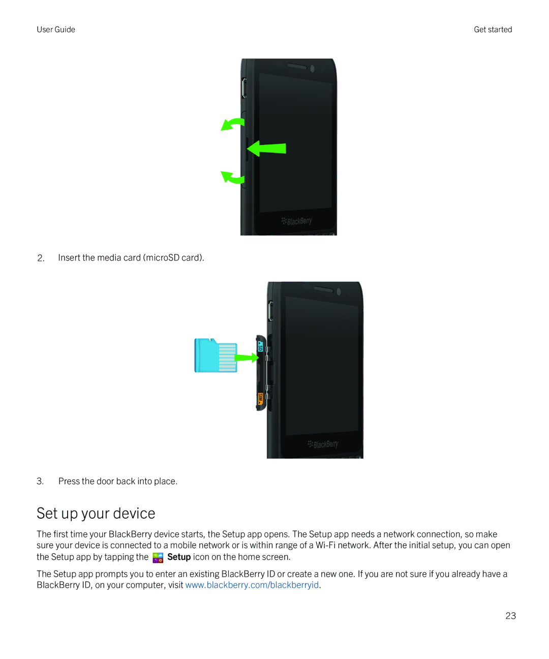 Blackberry Q5 manual Set up your device 