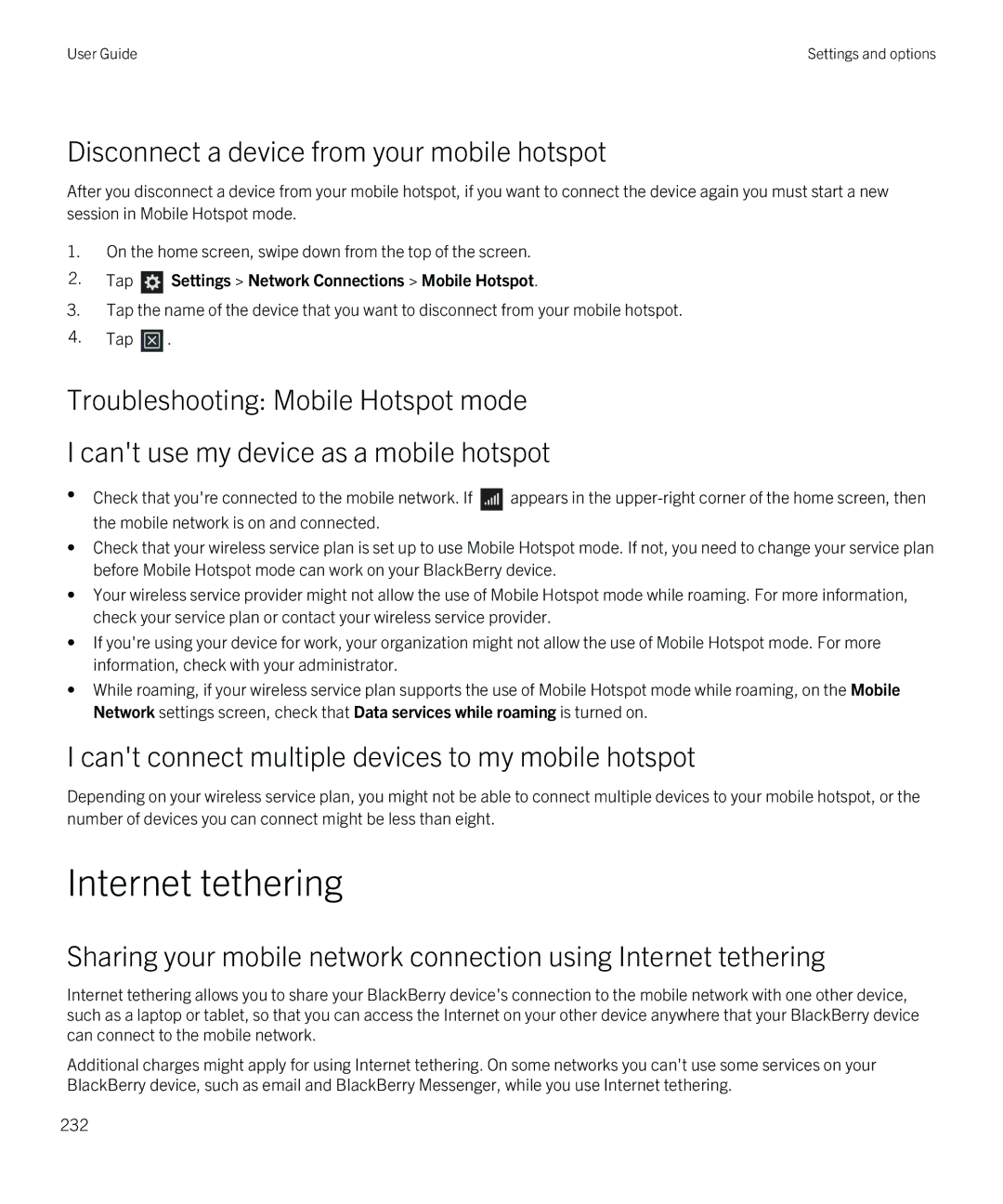 Blackberry Q5 manual Internet tethering, Disconnect a device from your mobile hotspot 