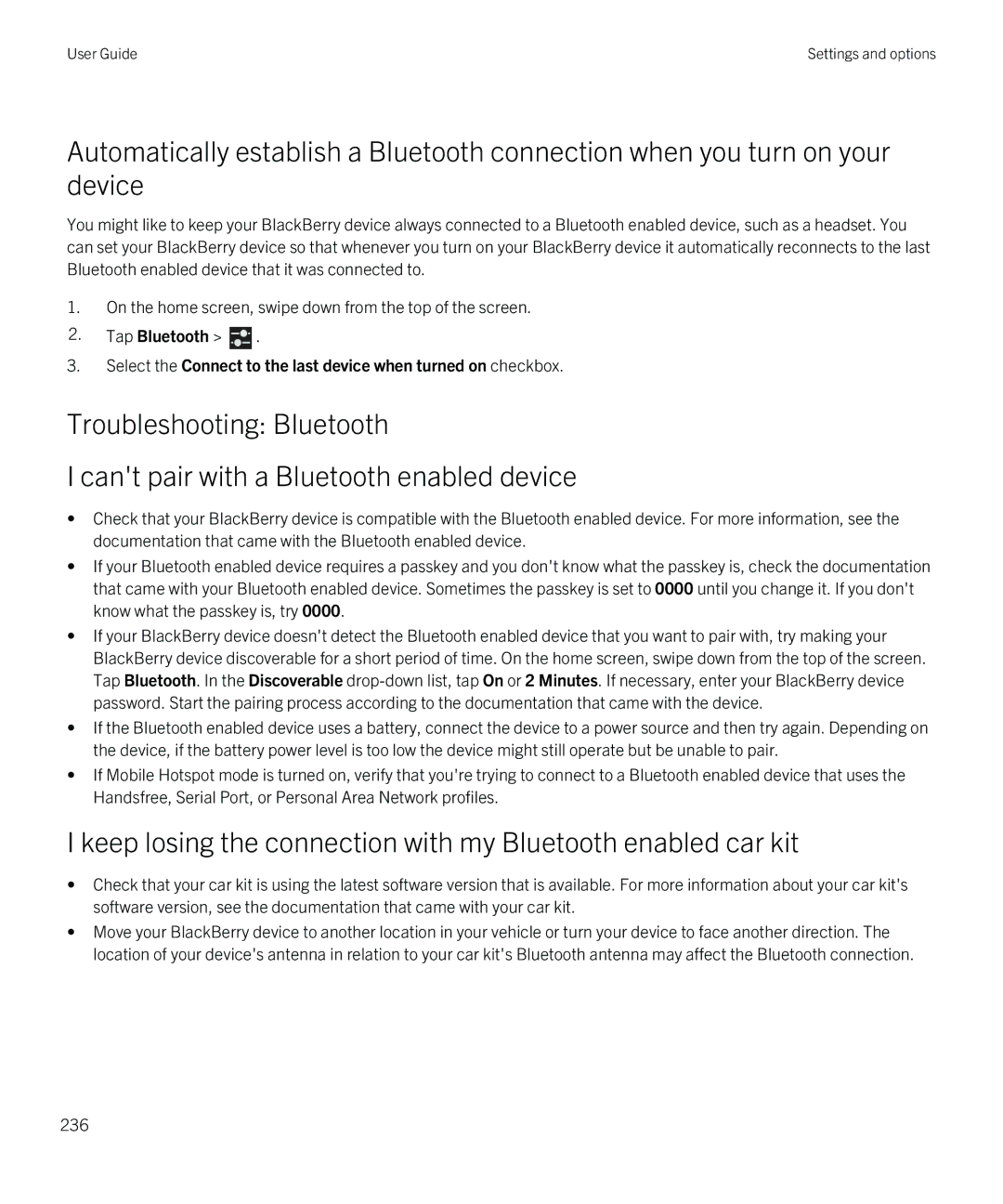 Blackberry Q5 manual Keep losing the connection with my Bluetooth enabled car kit 