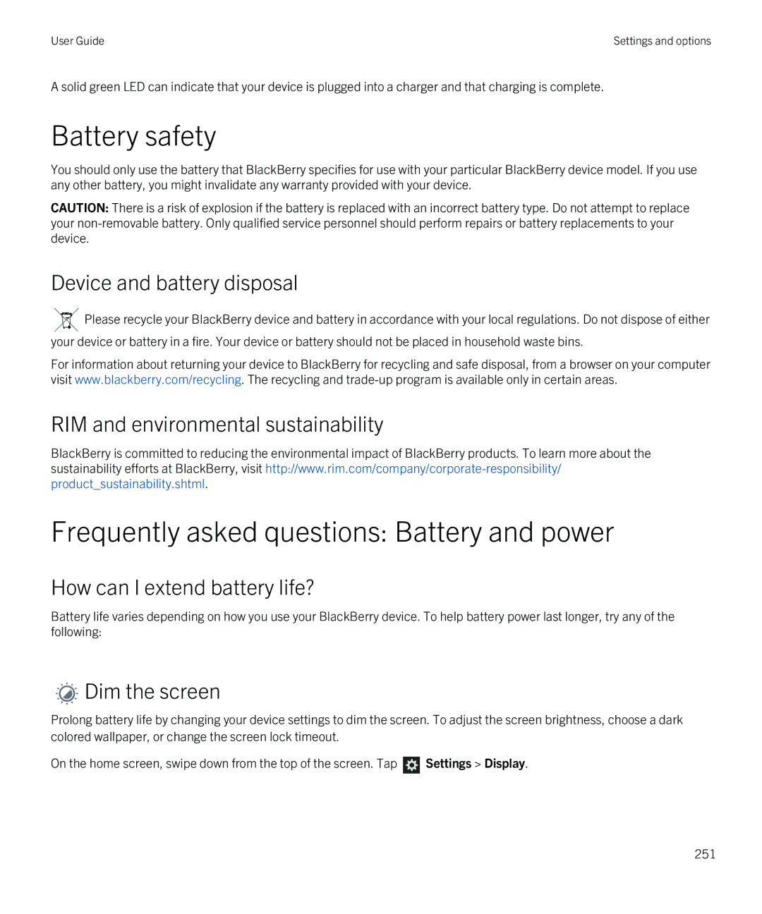 Blackberry Q5 manual Battery safety, Frequently asked questions Battery and power 