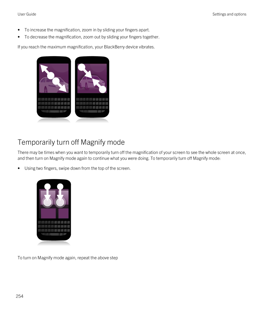 Blackberry Q5 manual Temporarily turn off Magnify mode 