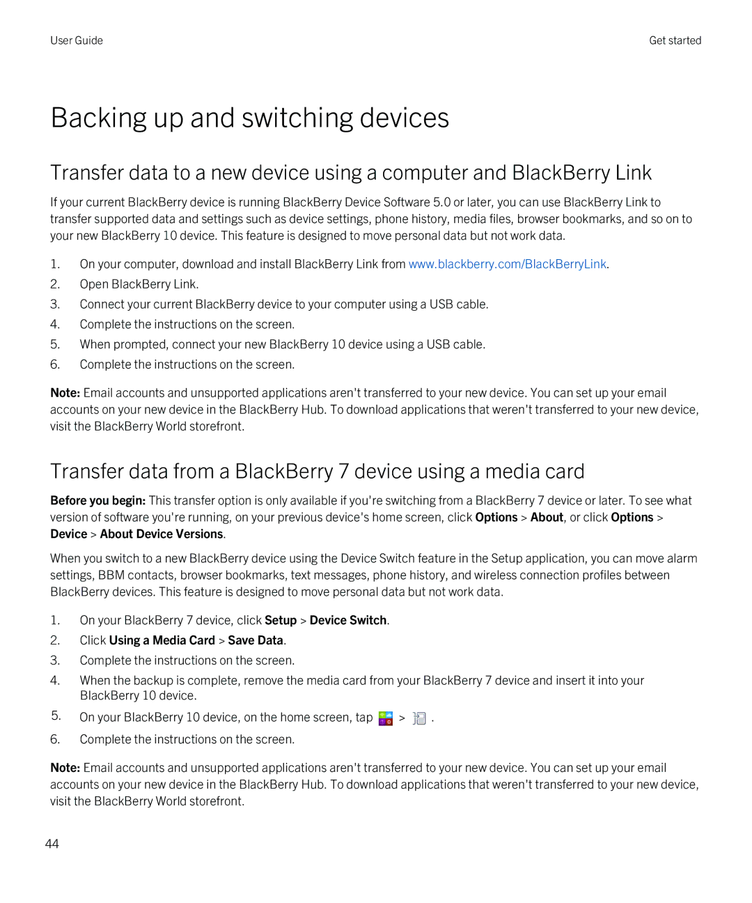 Blackberry Q5 manual Backing up and switching devices, Transfer data from a BlackBerry 7 device using a media card 