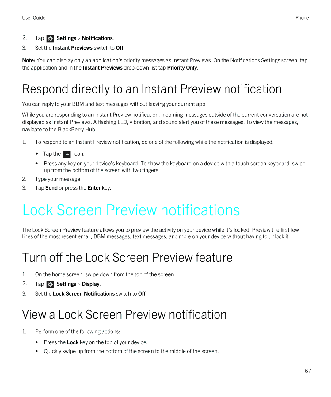 Blackberry Q5 manual Lock Screen Preview notifications, Respond directly to an Instant Preview notification 