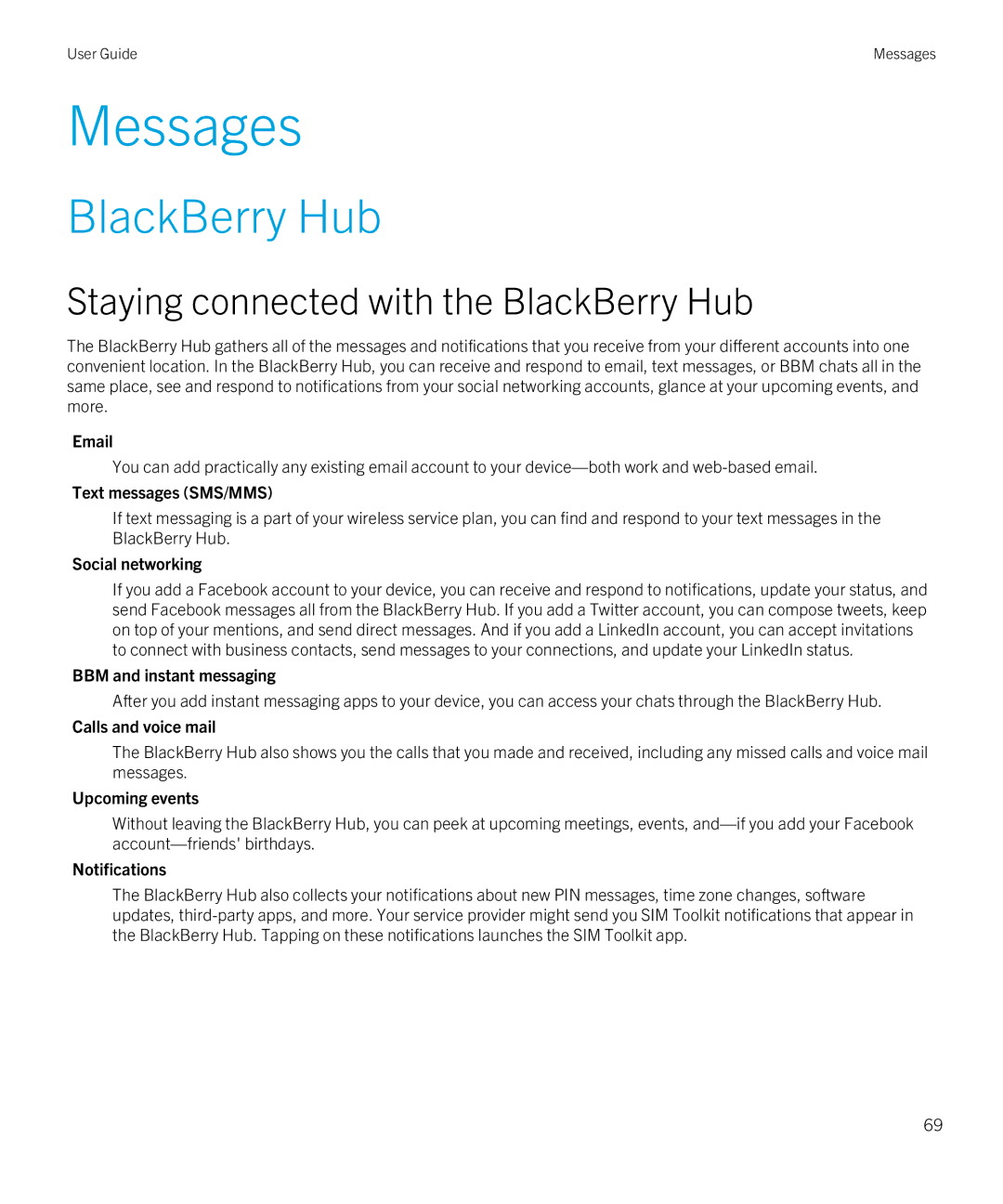 Blackberry Q5 manual Staying connected with the BlackBerry Hub 