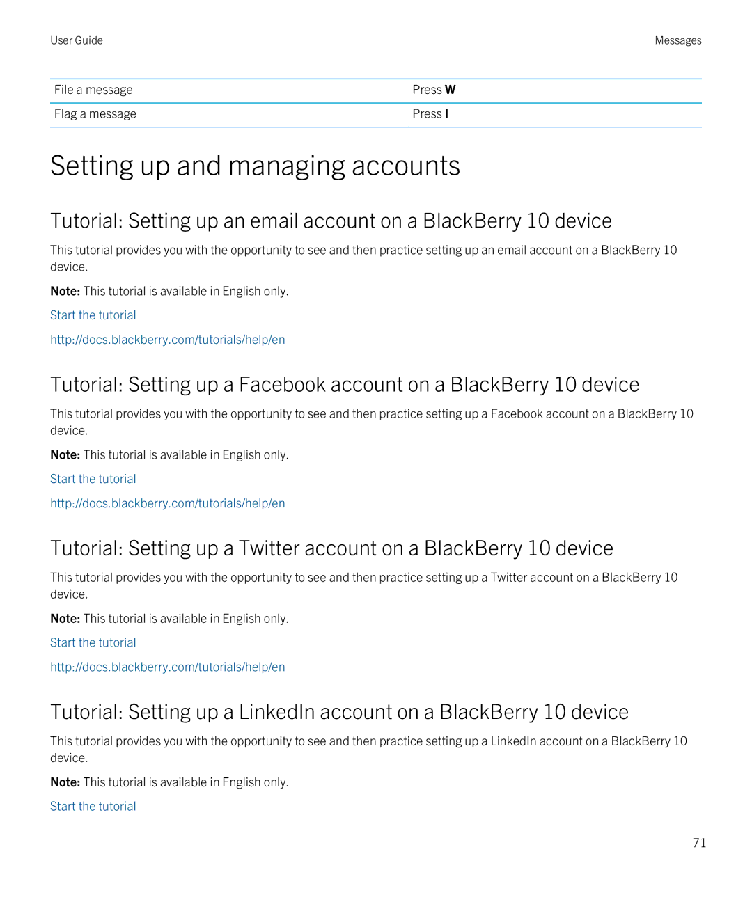 Blackberry Q5 manual Setting up and managing accounts 