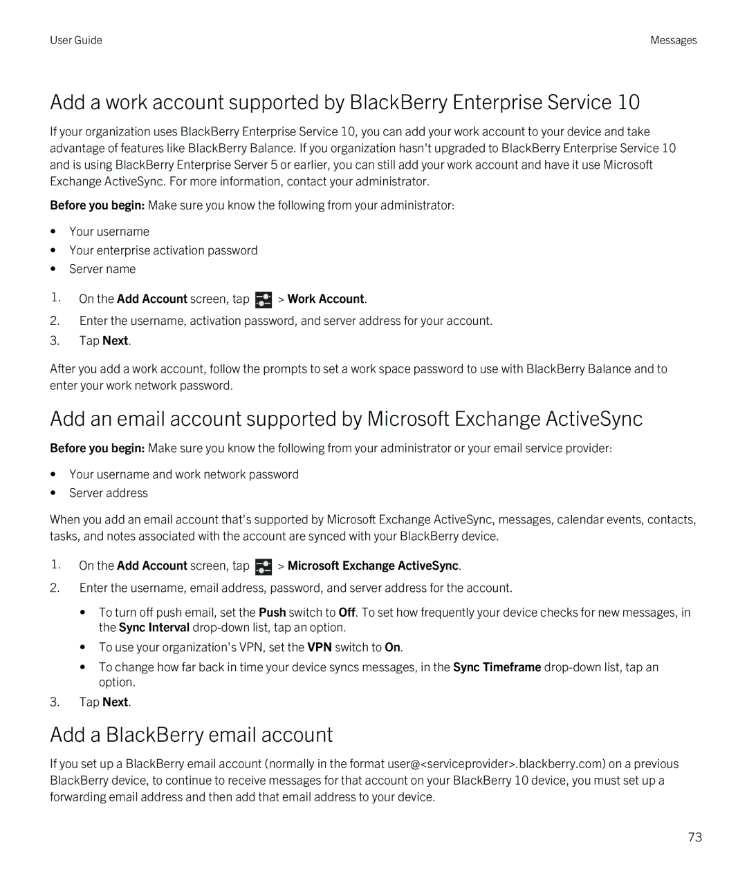 Blackberry Q5 manual Add a BlackBerry email account, On the Add Account screen, tap Work Account 