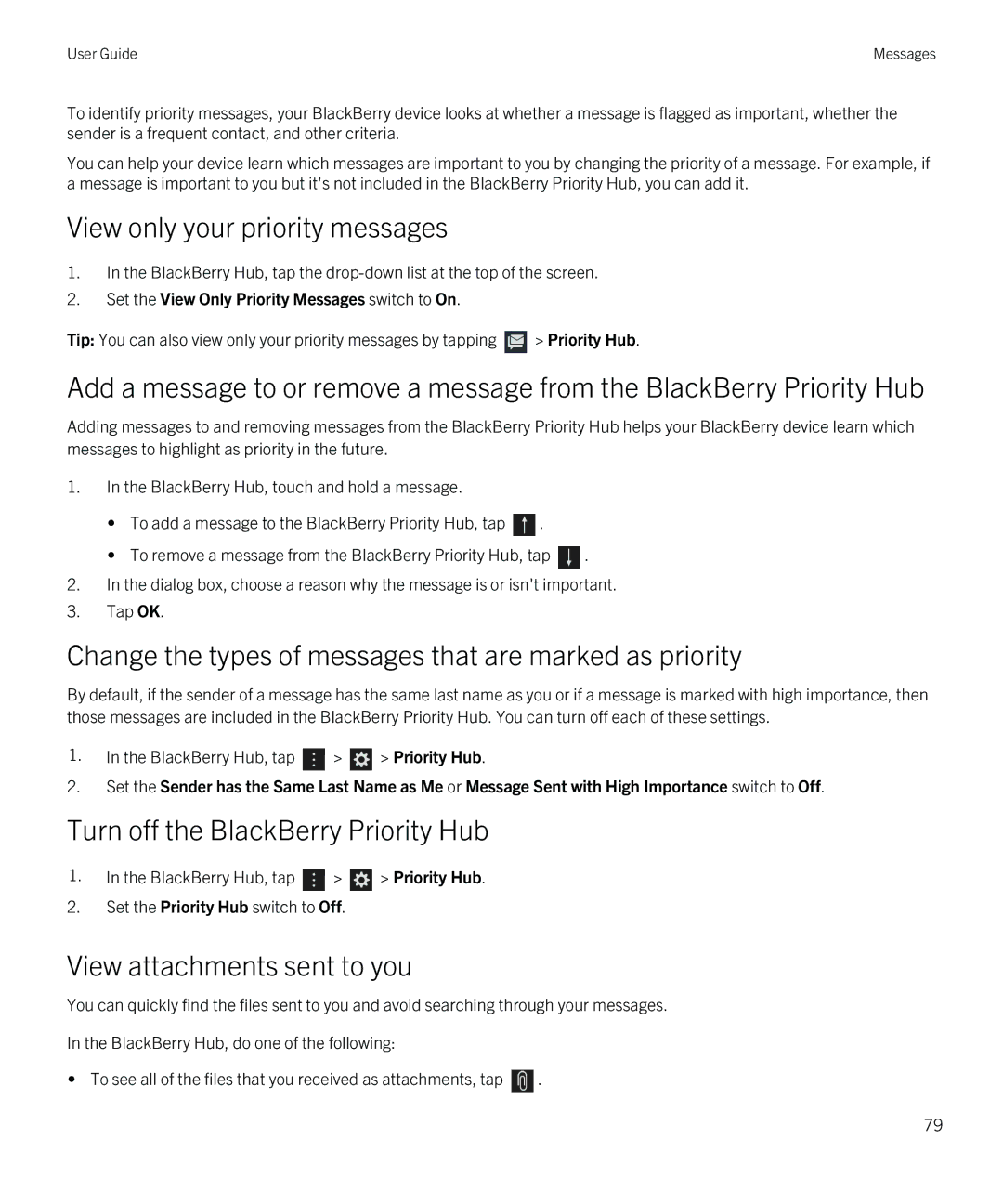 Blackberry Q5 manual View only your priority messages, Change the types of messages that are marked as priority 