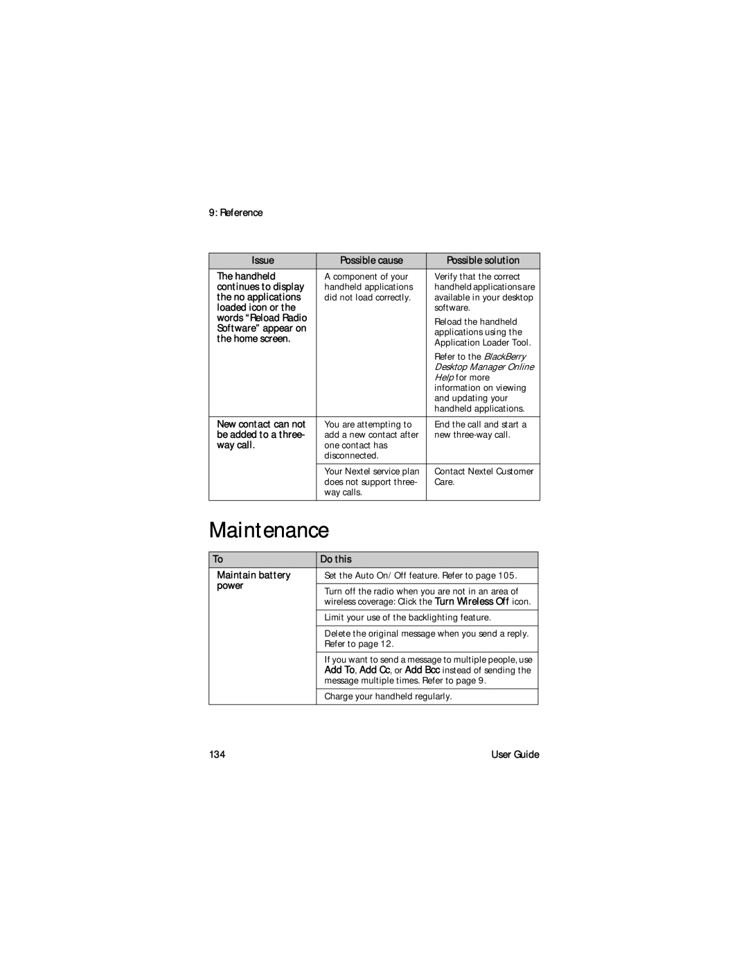 Blackberry RAL10IN manual Maintenance 