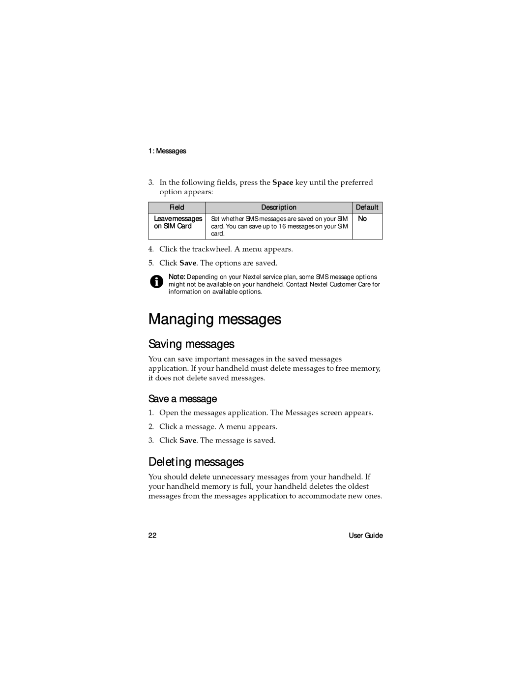 Blackberry RAL10IN manual Managing messages, Saving messages, Deleting messages, Save a message 