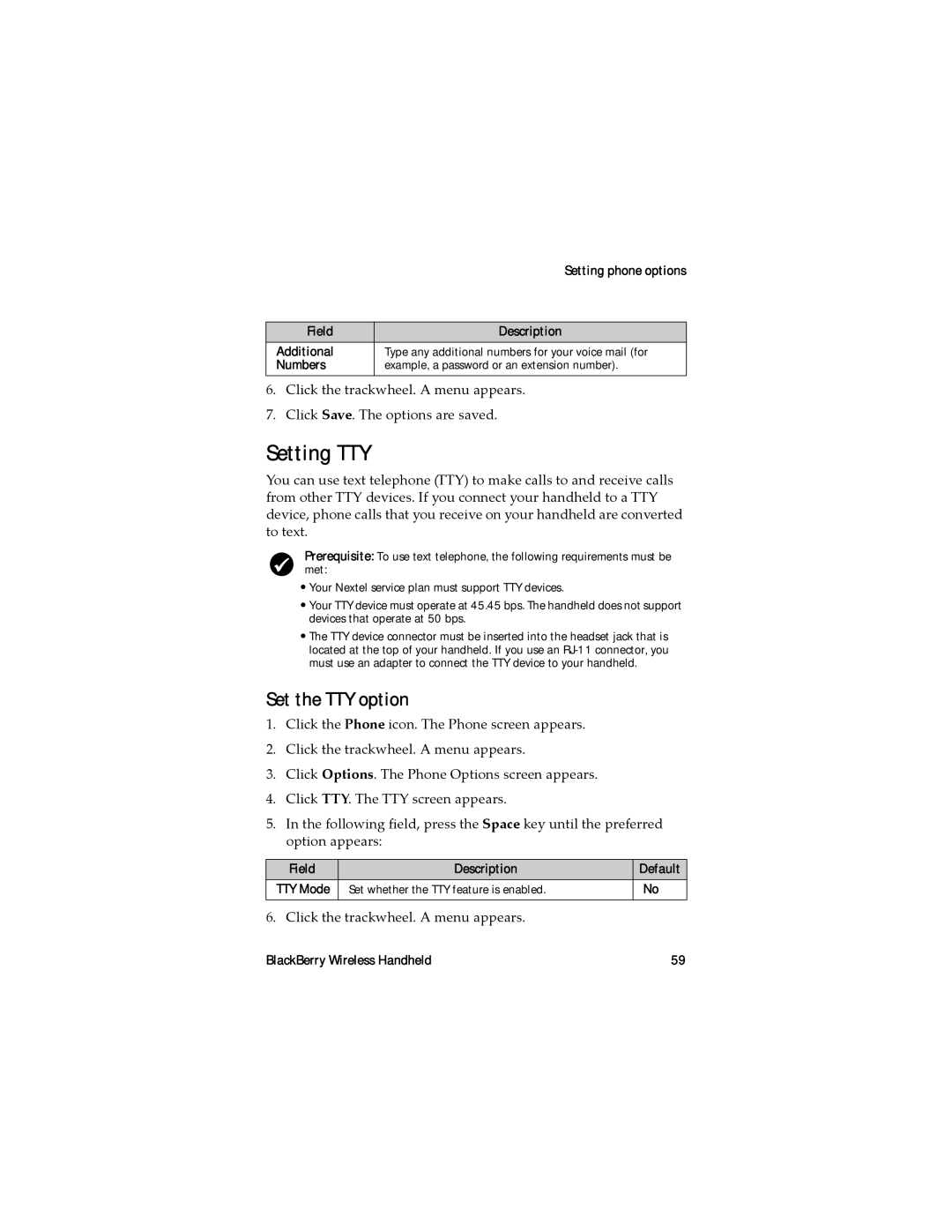 Blackberry RAL10IN manual Setting TTY, Set the TTY option, Set whether the TTY feature is enabled 