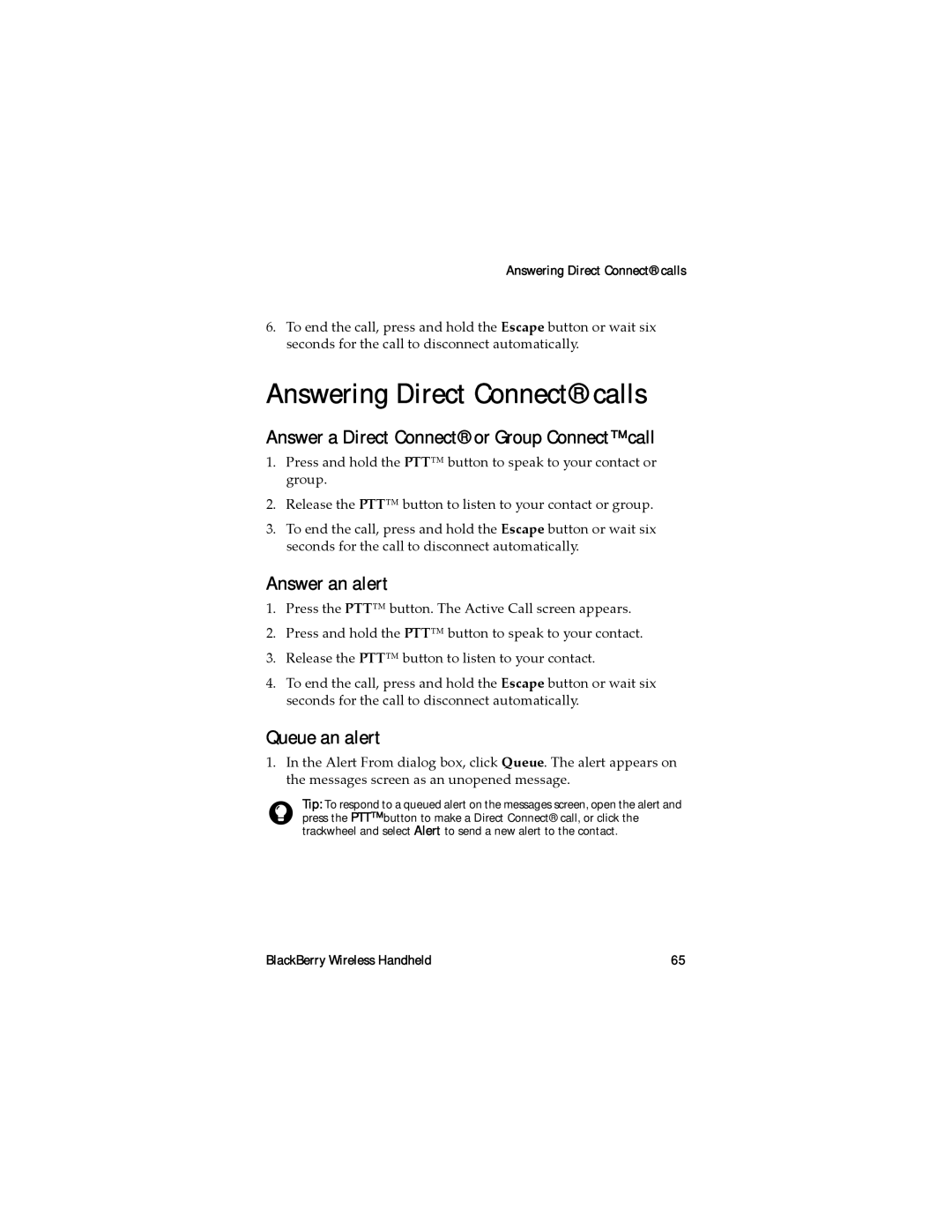 Blackberry RAL10IN manual Answering Direct Connect calls, Answer a Direct Connect or Group Connect call, Answer an alert 