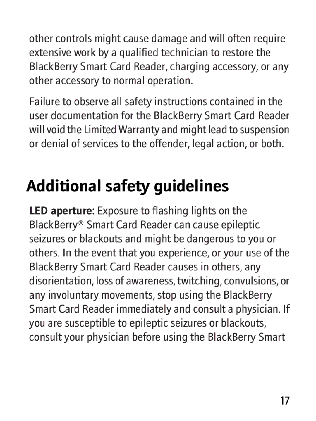 Blackberry RBB10BW manual Additional safety guidelines 