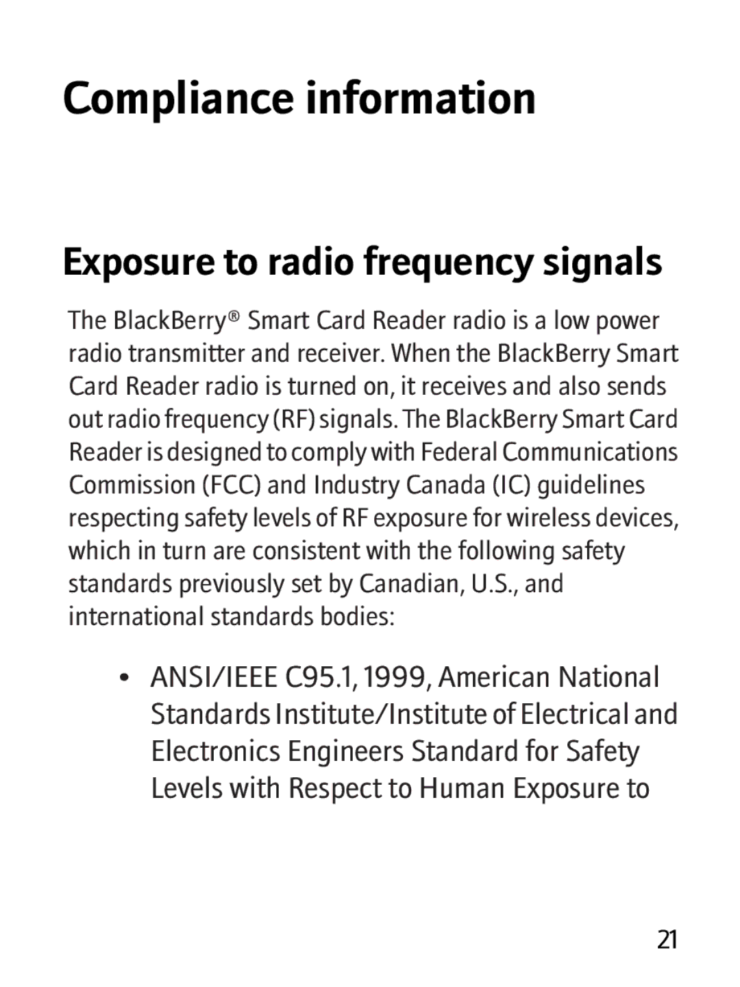 Blackberry RBB10BW manual Compliance information, Exposure to radio frequency signals 