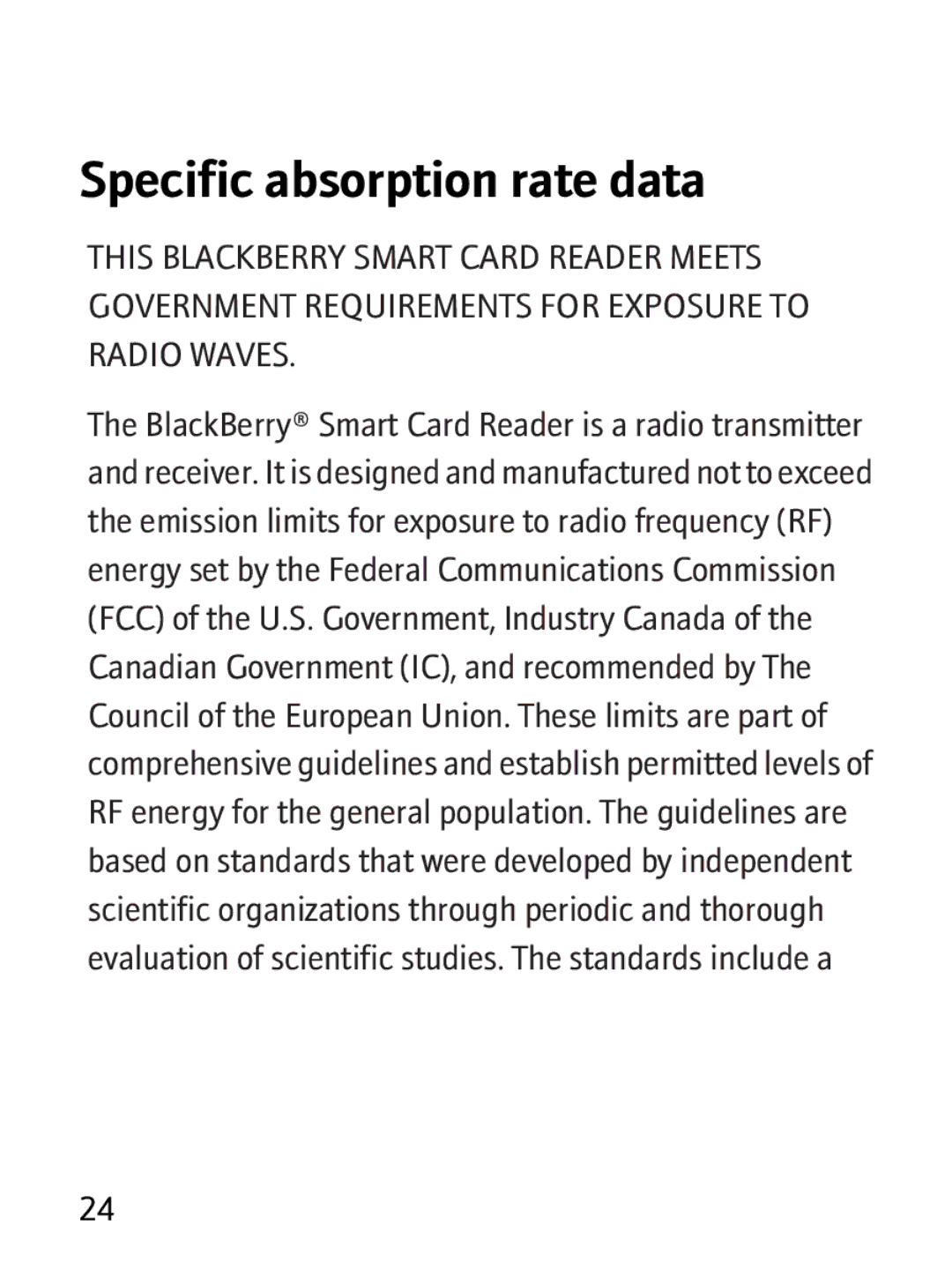 Blackberry RBB10BW manual Specific absorption rate data 