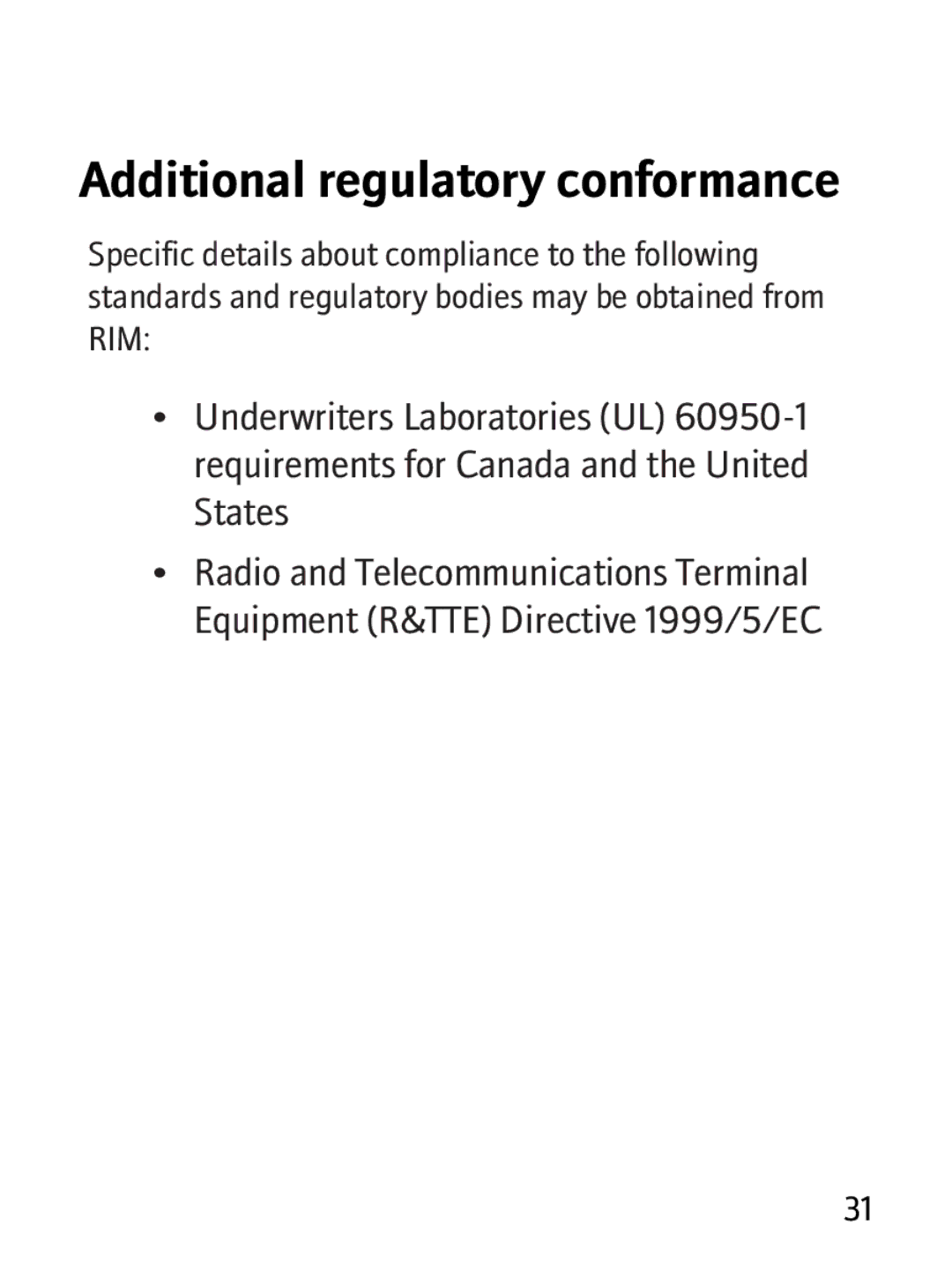 Blackberry RBB10BW manual Additional regulatory conformance 