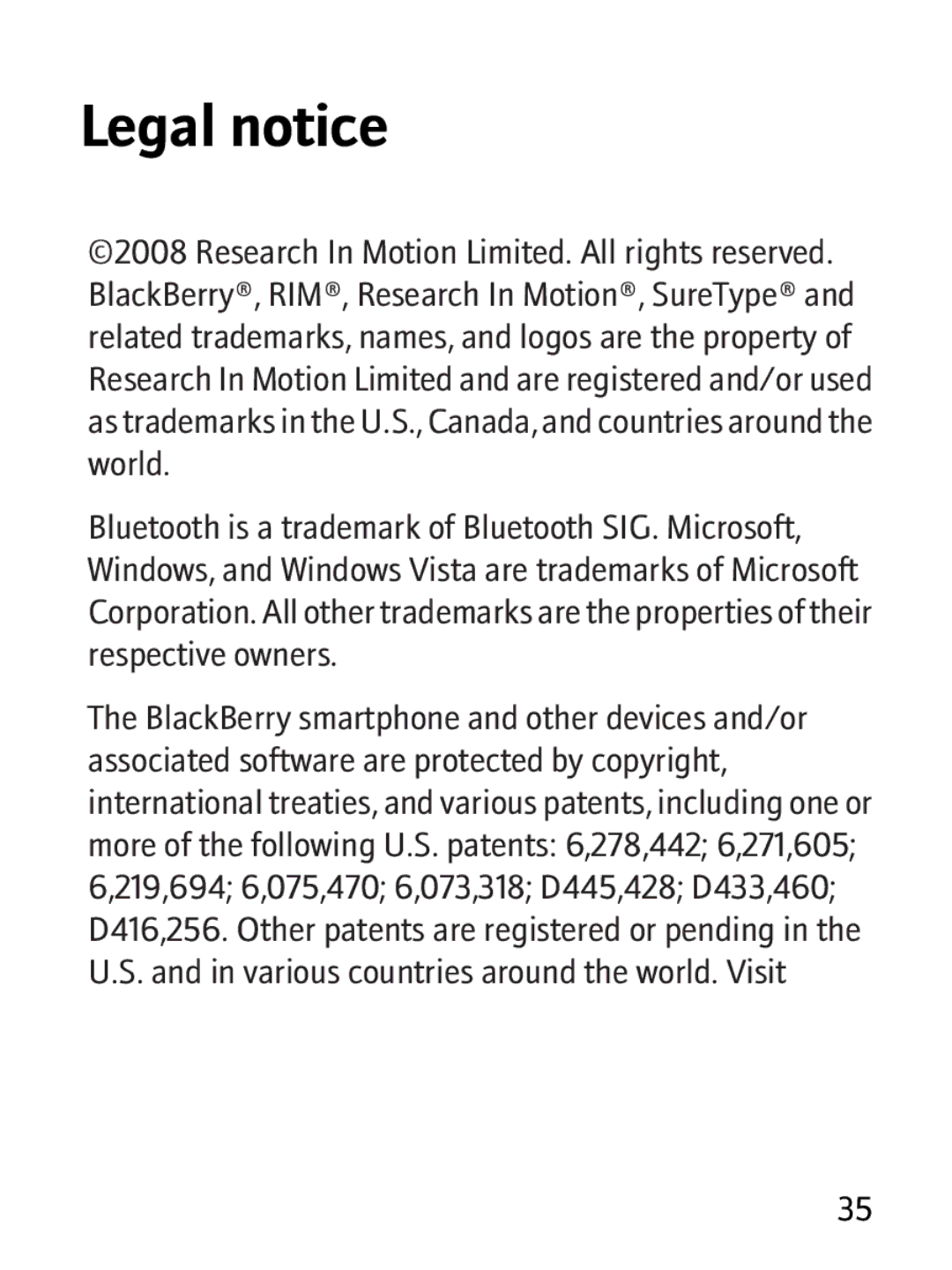 Blackberry RBB10BW manual Legal notice 