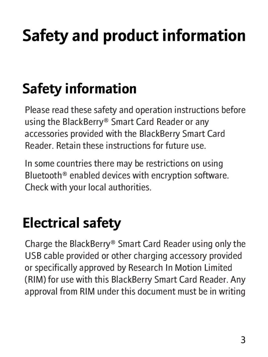 Blackberry RBB10BW manual Safety information, Electrical safety 