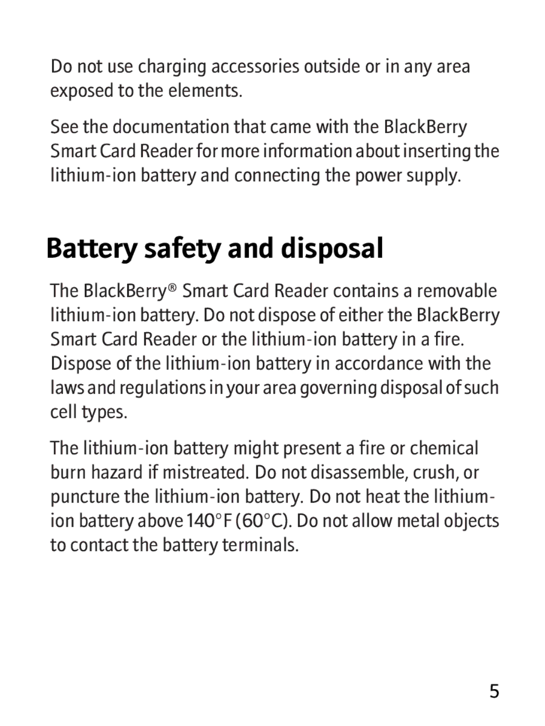 Blackberry RBB10BW manual Battery safety and disposal 