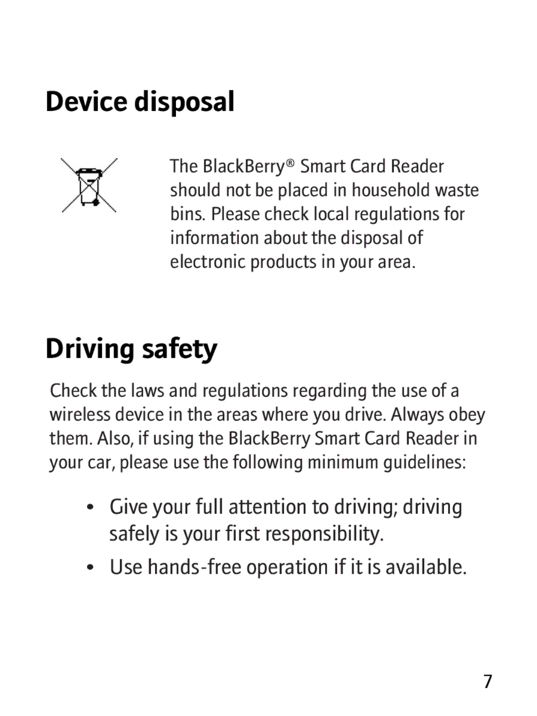 Blackberry RBB10BW manual Device disposal, Driving safety 