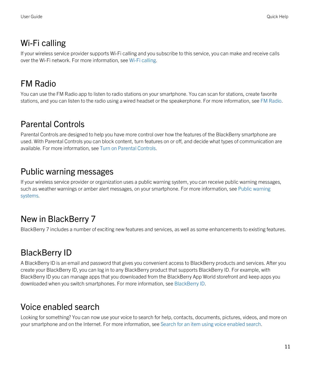 Blackberry REX41GW Wi-Fi calling, FM Radio, Parental Controls, Public warning messages, New in BlackBerry, BlackBerry ID 