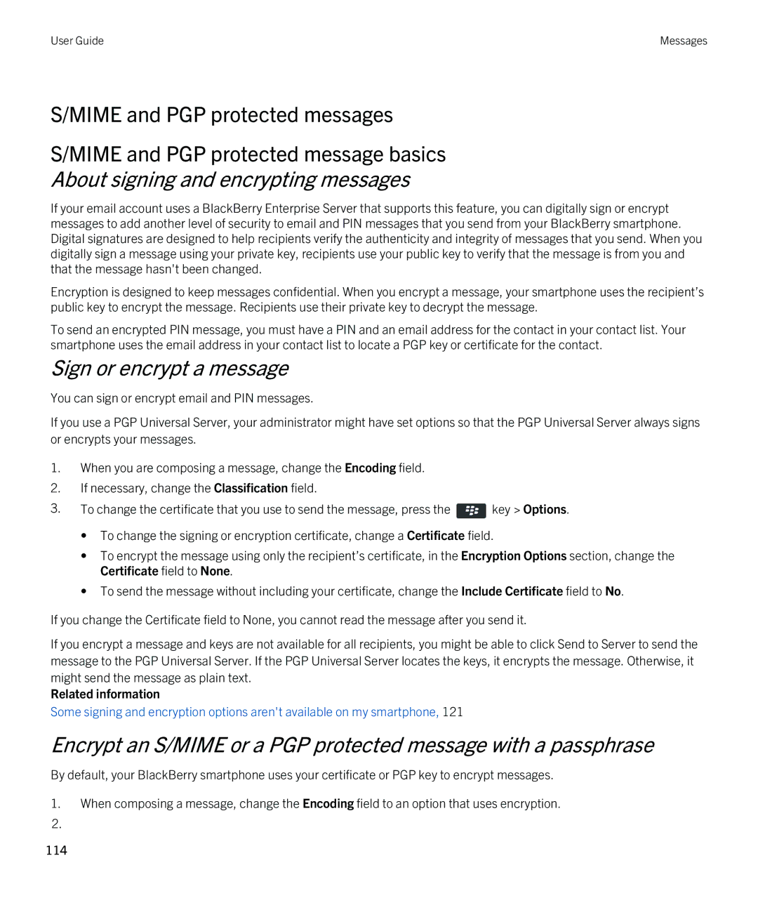 Blackberry REX41GW manual About signing and encrypting messages 