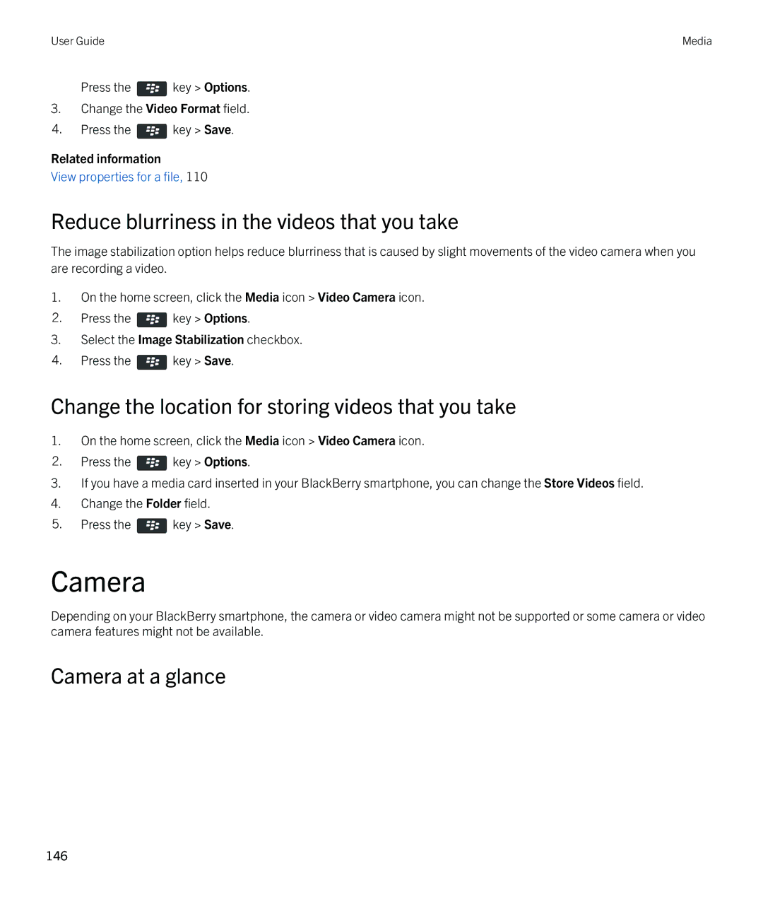 Blackberry REX41GW manual Reduce blurriness in the videos that you take, Camera at a glance 