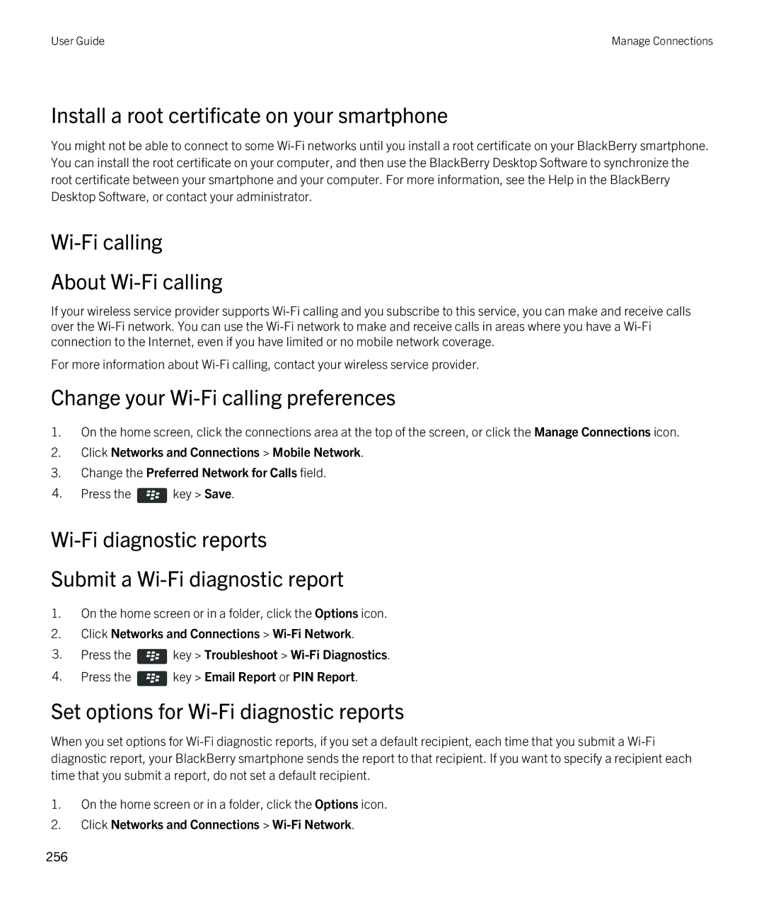 Blackberry REX41GW manual Install a root certificate on your smartphone, Wi-Fi calling About Wi-Fi calling 