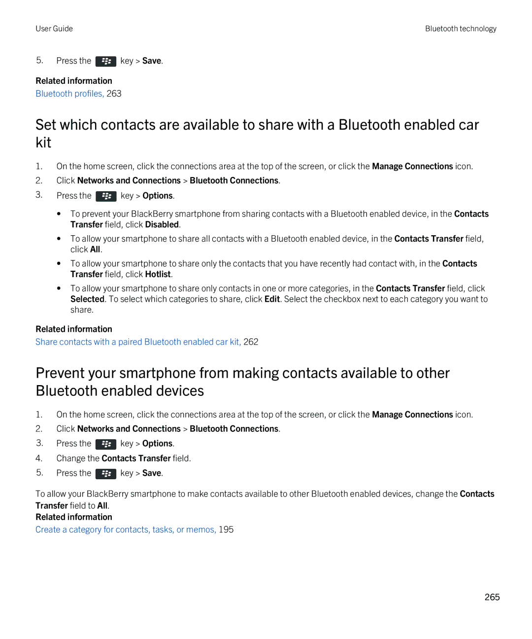 Blackberry REX41GW manual Change the Contacts Transfer field, Transfer field to All Related information 