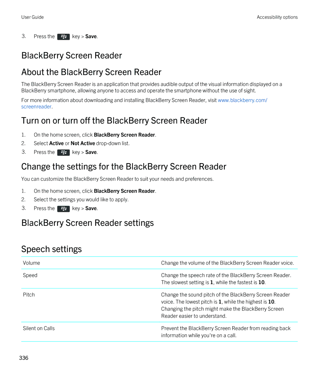 Blackberry REX41GW manual BlackBerry Screen Reader About the BlackBerry Screen Reader 