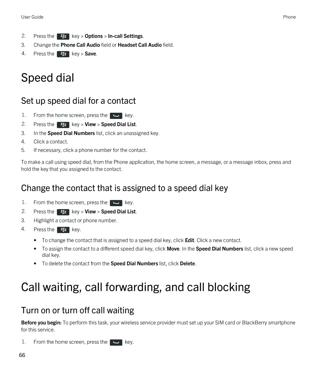 Blackberry REX41GW manual Speed dial, Call waiting, call forwarding, and call blocking, Set up speed dial for a contact 