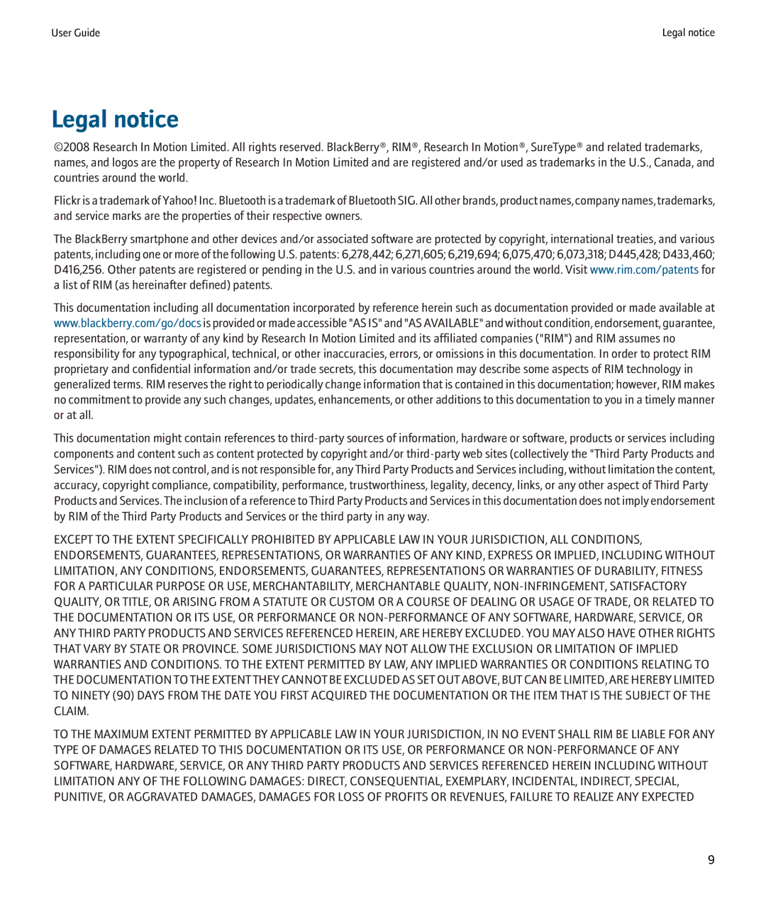 Blackberry Smartphones manual Legal notice 