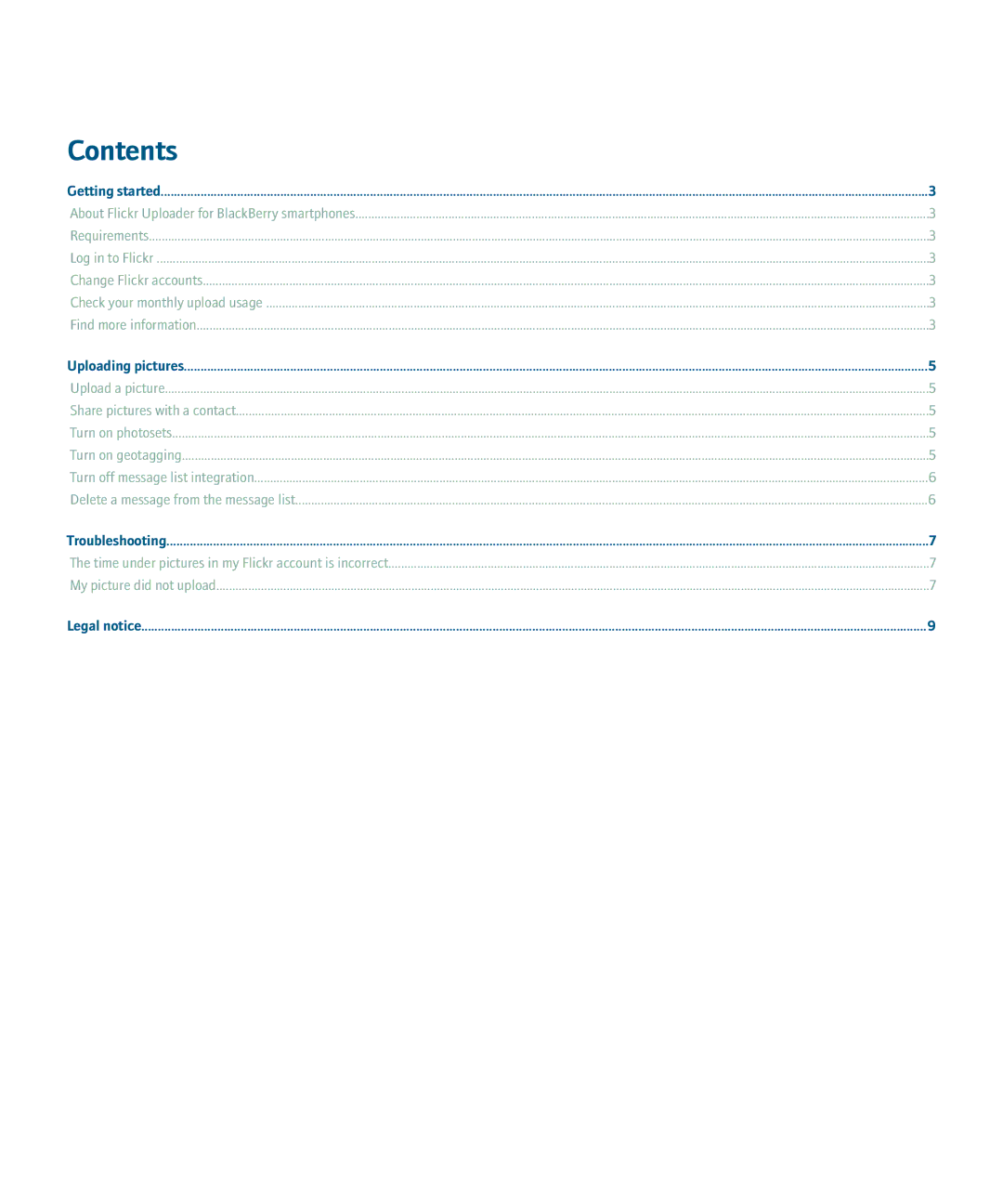 Blackberry Smartphones manual Contents 