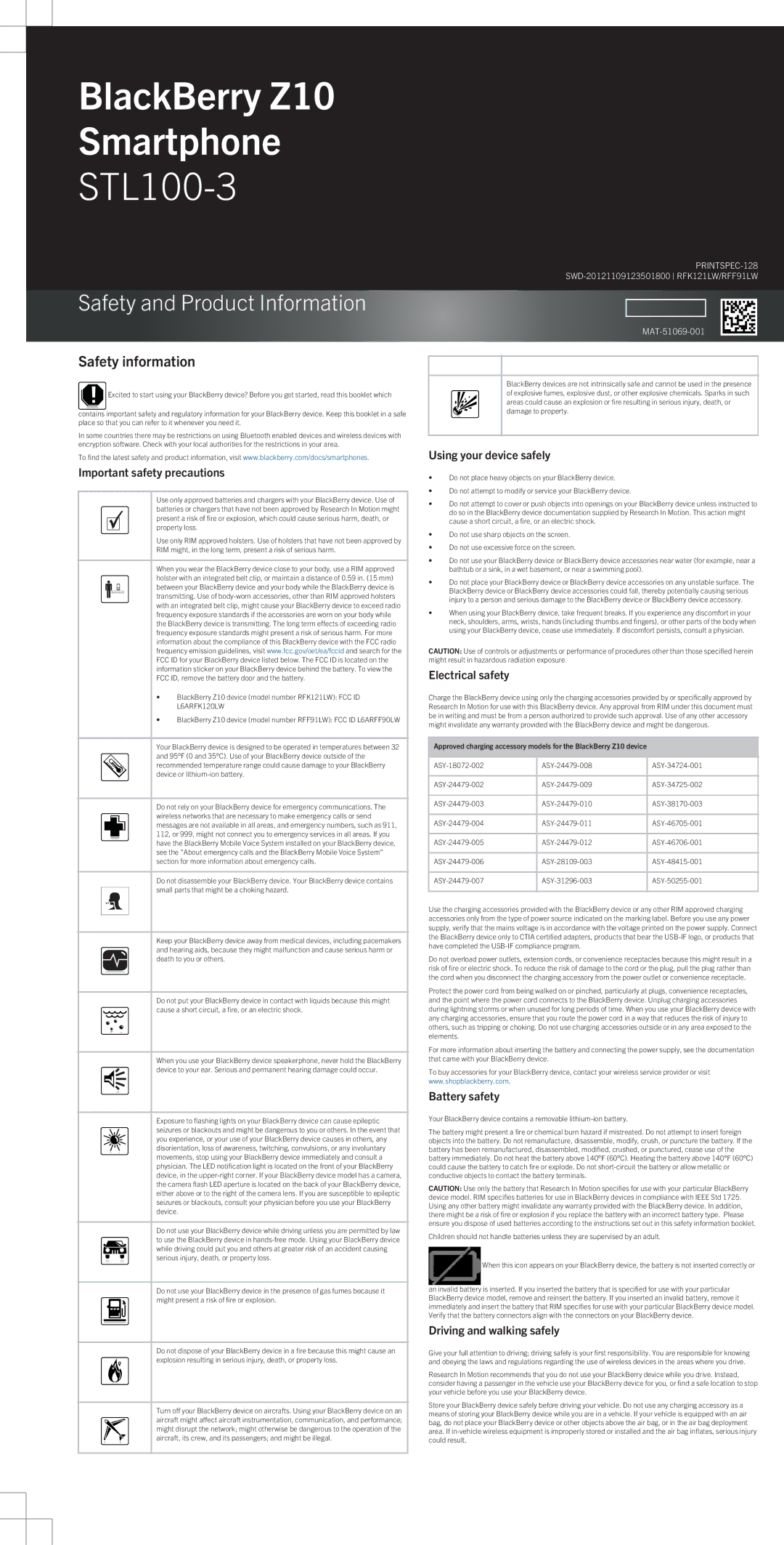 Blackberry STL100-3 warranty Safety information 