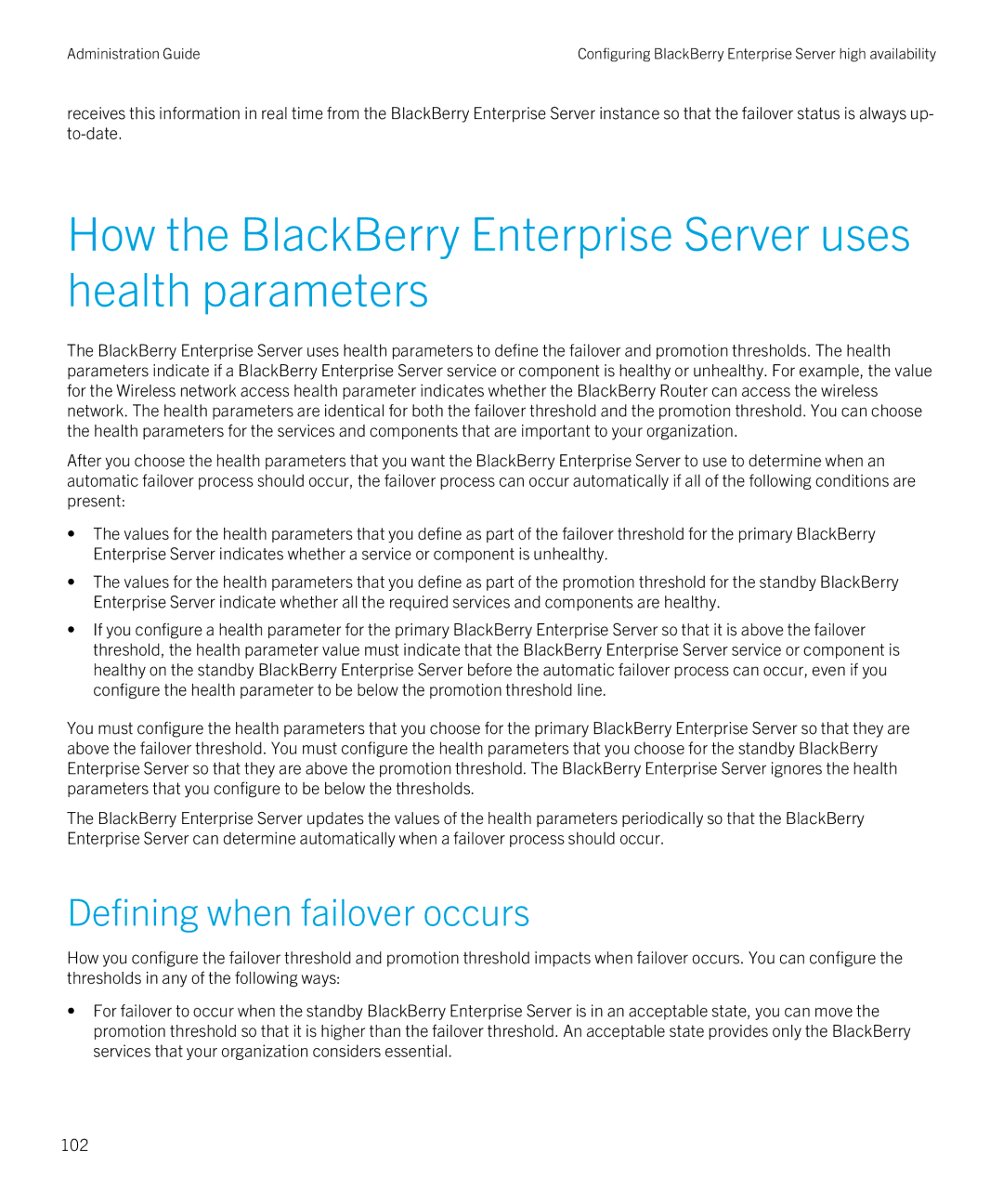 Blackberry SWD-20120924140022907 manual How the BlackBerry Enterprise Server uses health parameters 