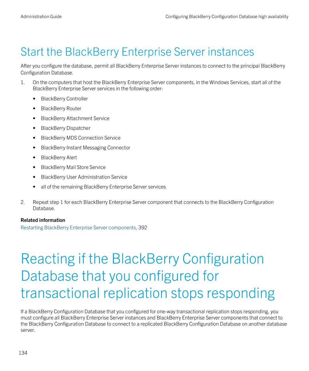 Blackberry SWD-20120924140022907 manual Start the BlackBerry Enterprise Server instances 