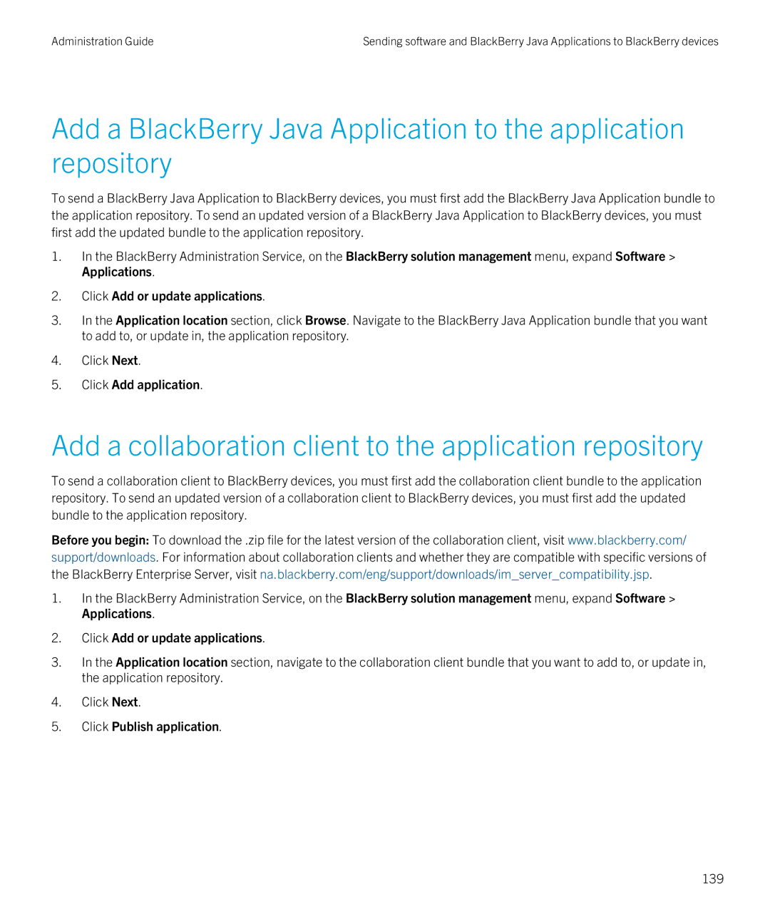 Blackberry SWD-20120924140022907 Add a collaboration client to the application repository, Click Add application, 139 