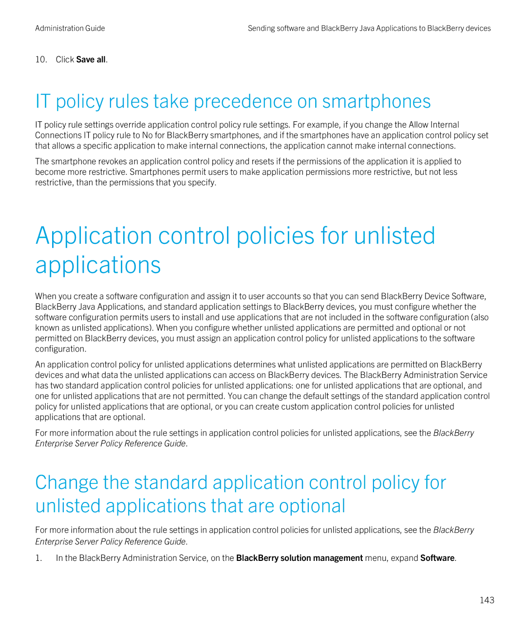 Blackberry SWD-20120924140022907 manual Application control policies for unlisted applications 