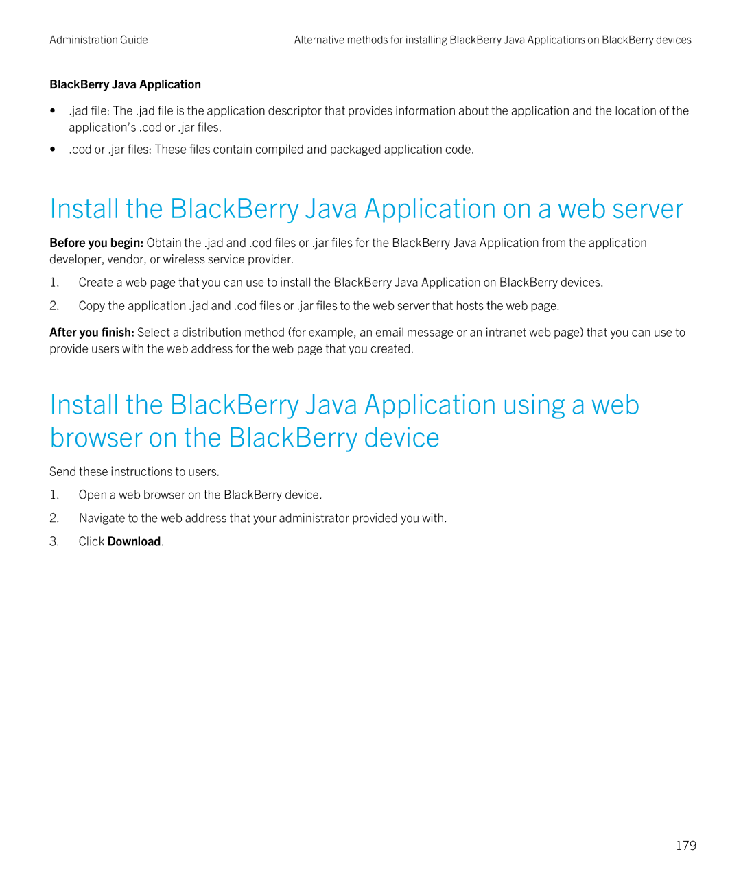 Blackberry SWD-20120924140022907 manual Install the BlackBerry Java Application on a web server, Click Download, 179 