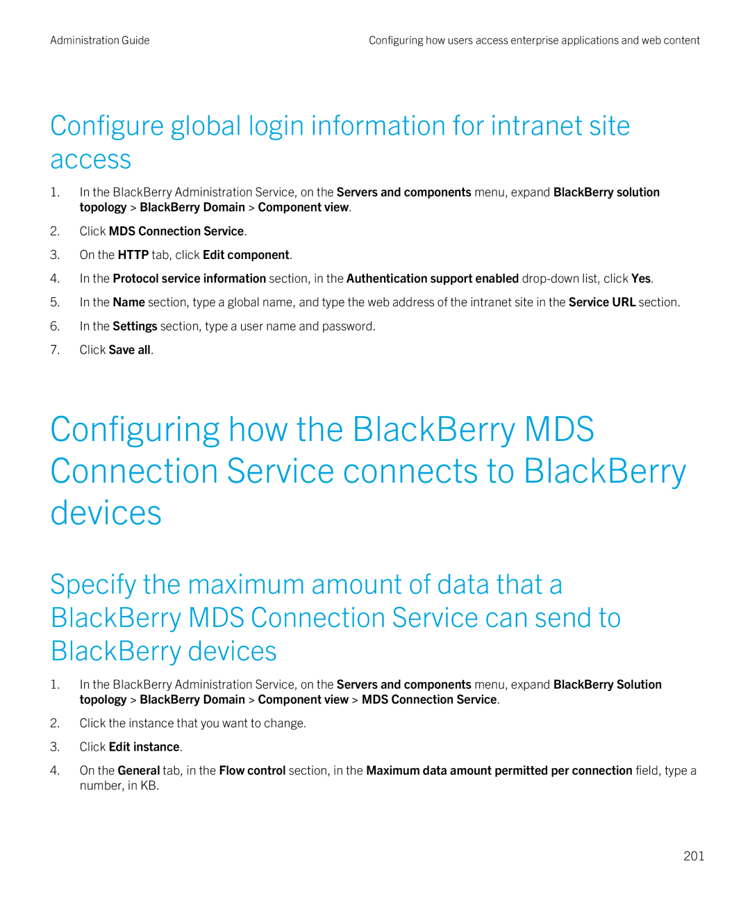 Blackberry SWD-20120924140022907 manual Configure global login information for intranet site access 