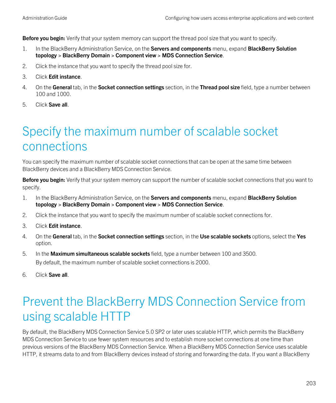 Blackberry SWD-20120924140022907 manual Specify the maximum number of scalable socket connections, 203 