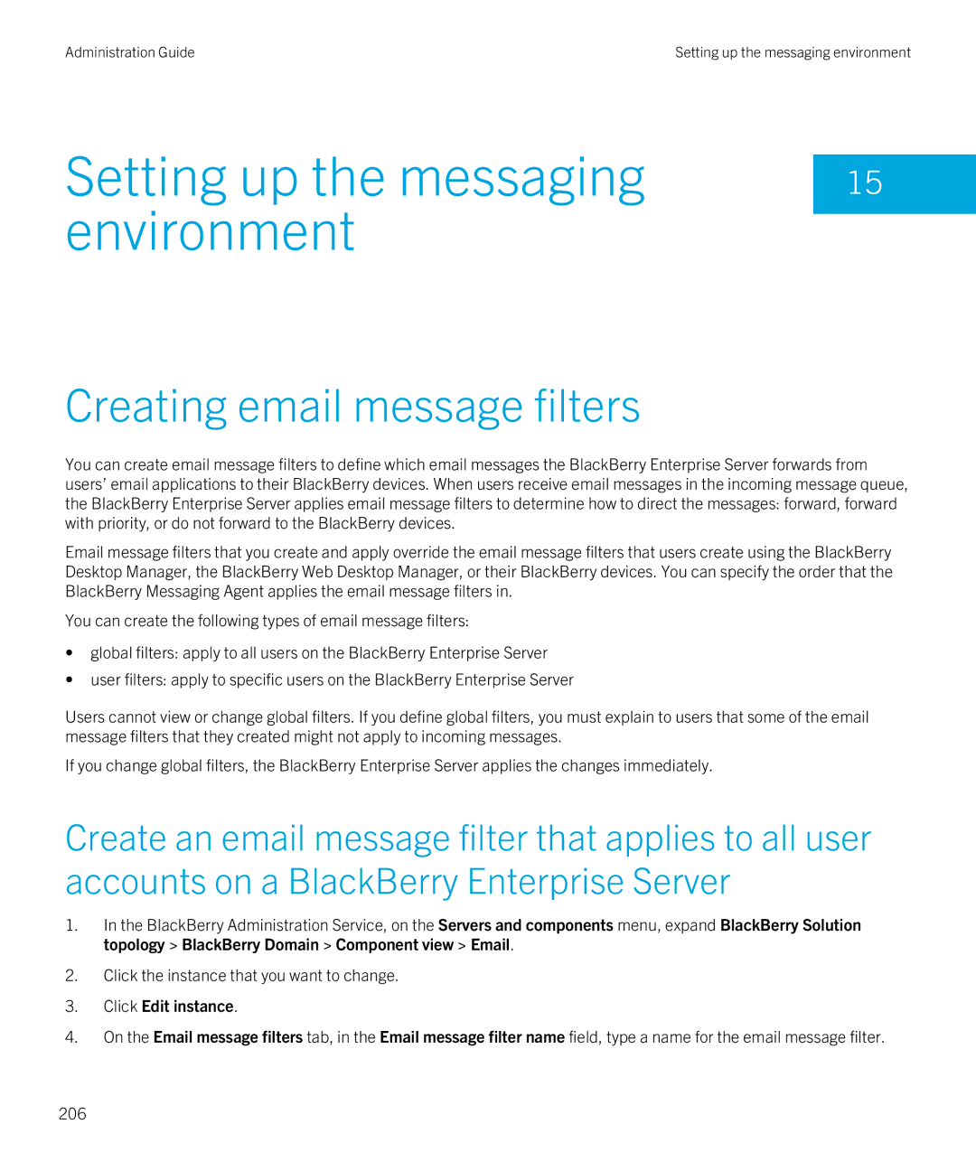 Blackberry SWD-20120924140022907 manual Setting up the messaging Environment, Creating email message filters 