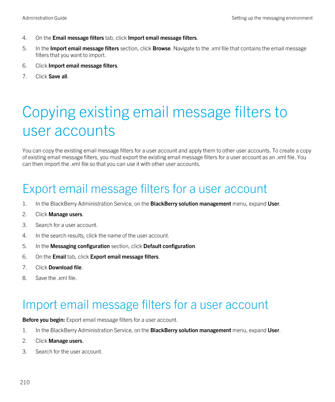 Blackberry SWD-20120924140022907 Copying existing email message filters to user accounts, Search for the user account 210 