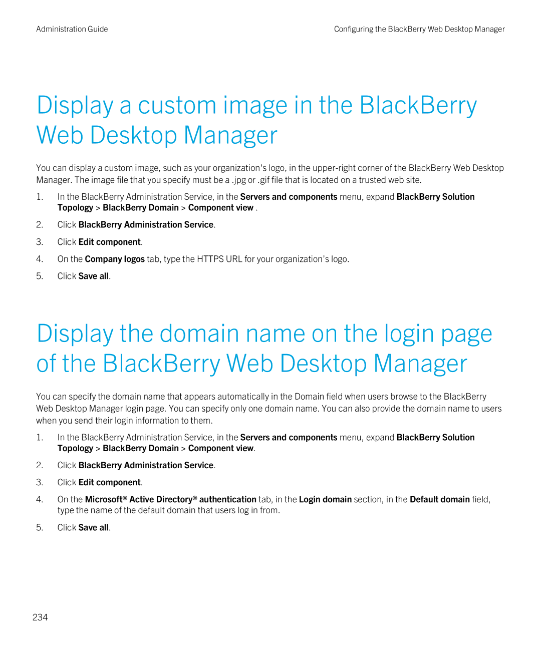 Blackberry SWD-20120924140022907 manual Display a custom image in the BlackBerry Web Desktop Manager, 234 