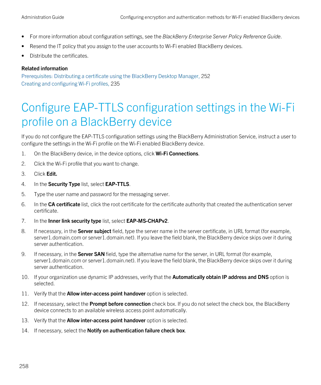 Blackberry SWD-20120924140022907 Security Type list, select EAP-TTLS, Inner link security type list, select EAP-MS-CHAPv2 