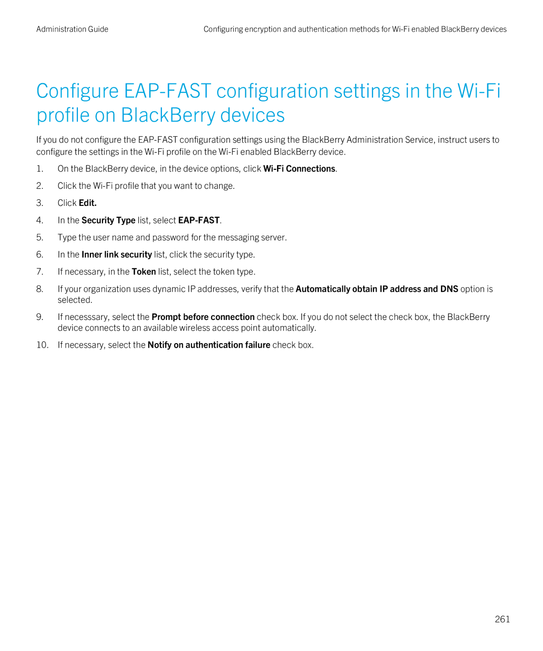 Blackberry SWD-20120924140022907 manual Security Type list, select EAP-FAST 