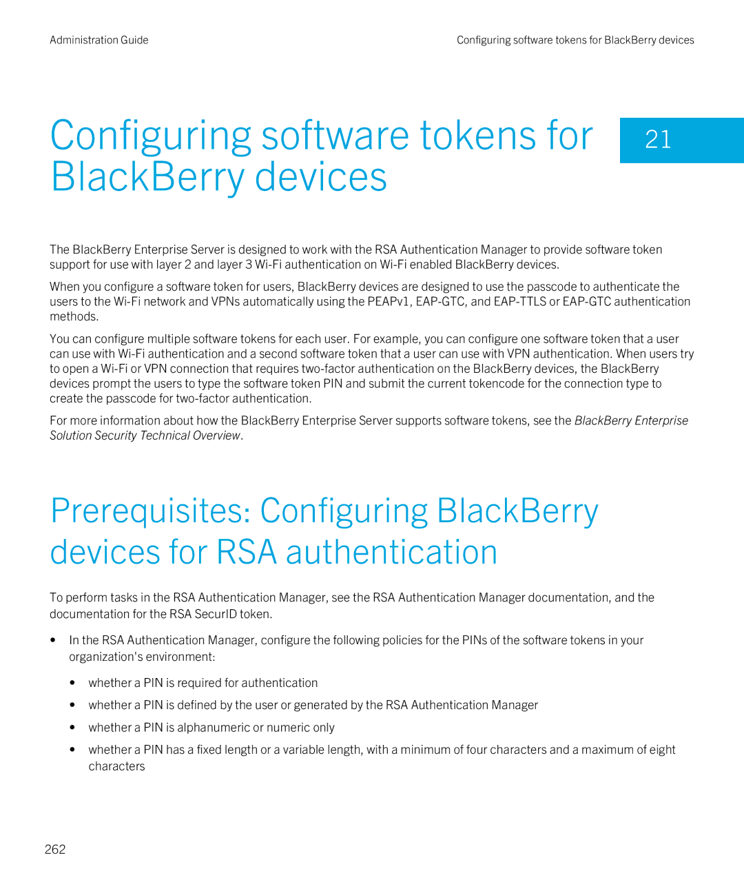 Blackberry SWD-20120924140022907 manual Configuring software tokens for 21 BlackBerry devices 