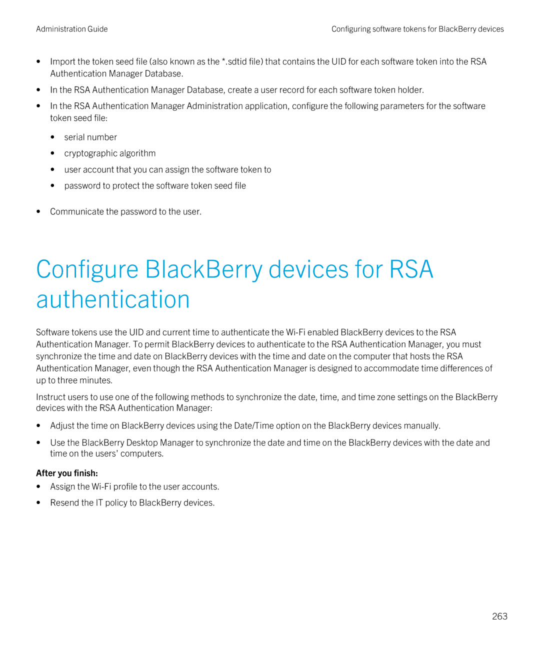 Blackberry SWD-20120924140022907 manual Configure BlackBerry devices for RSA authentication, After you finish 