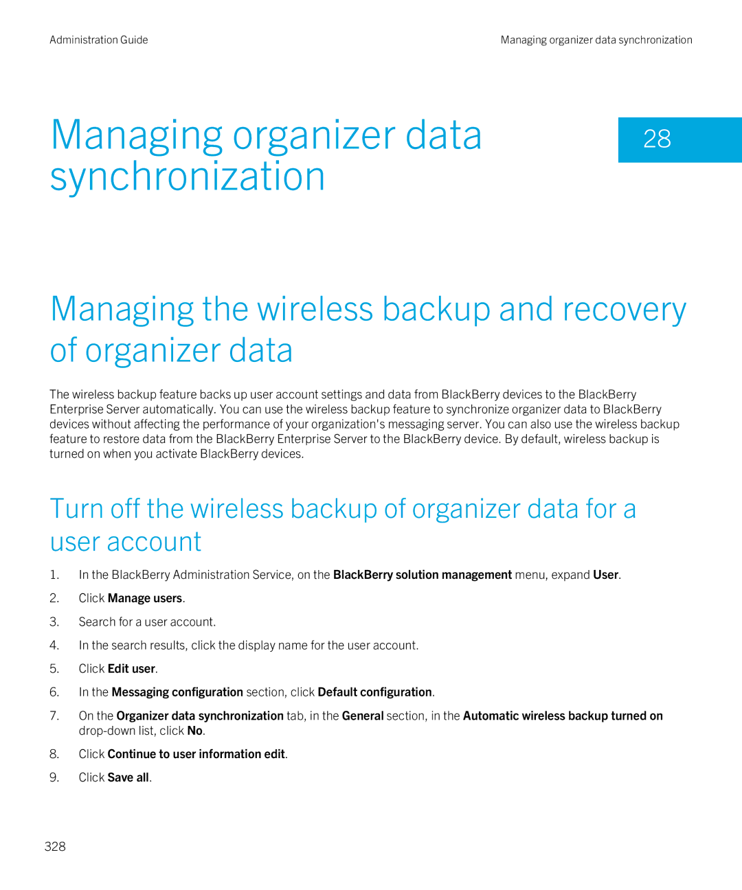 Blackberry SWD-20120924140022907 manual Managing organizer data Synchronization, 328 