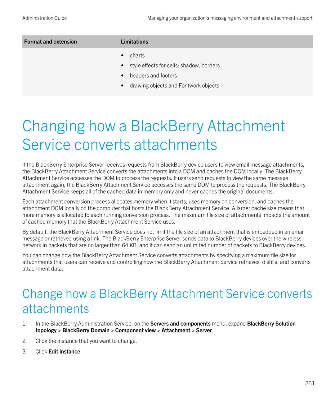 Blackberry SWD-20120924140022907 manual Charts, Style effects for cells shadow, borders, Headers and footers, 361 